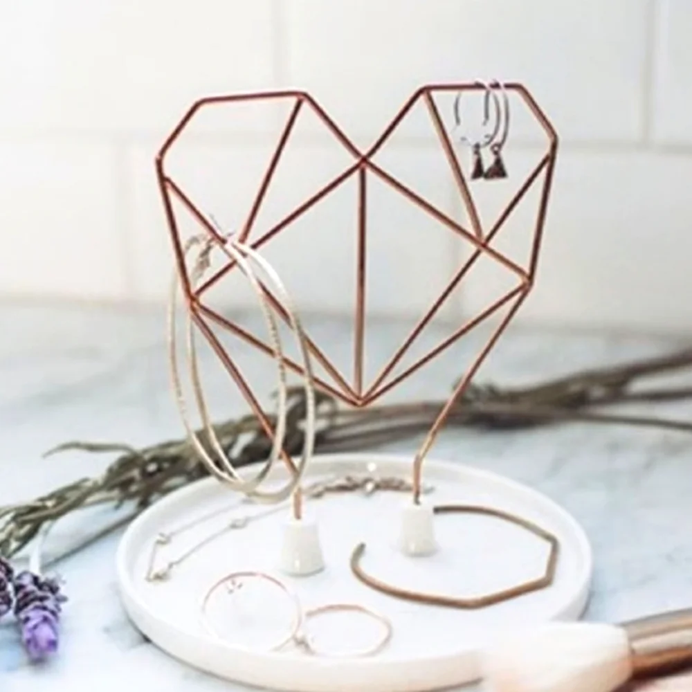 IMM Living Coxet Wire Geometric Heart Jewelry Holder Stand Rose Gold White NWT